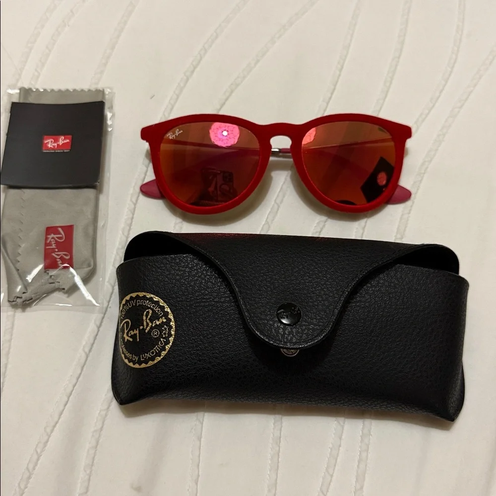Ray-Ban Black Leather Sunglasses Case with Gold Logo